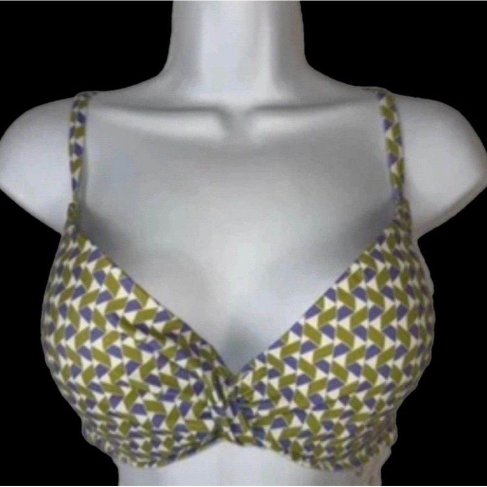 Shade & Shore Bikini Top Women 32B Green Purple Geometric Twist Underwire Swim